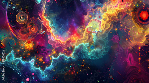 abstract psychedelic cosmos background with a lot of colorful shapes and textures