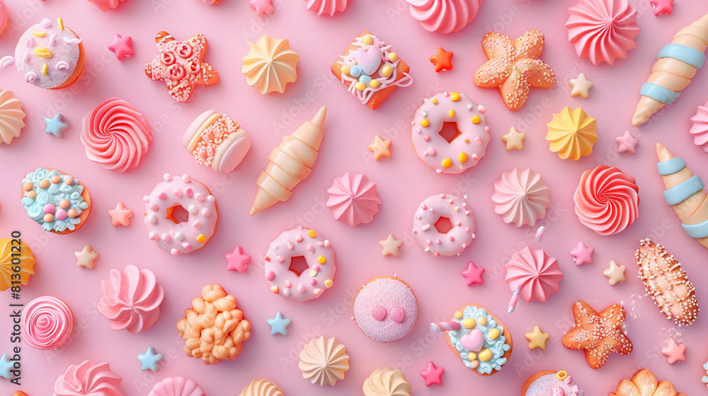3d abstract pattern made from food emojis, pastel colours 3d abstract pattern made from food emojis, pastel colours