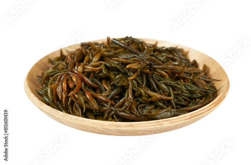 Obraz na plátně fresh hijiki or tot seaweed isolated on white background in wood bowl