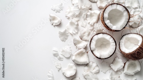 A coconut surrounded by some coconut slices