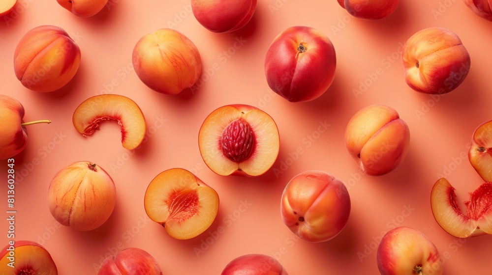 A nectarine surrounded by some nectarine slices A nectarine surrounded by some nectarine slices