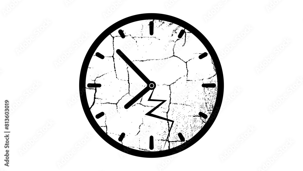 broken clock,stopped time, black isolated silhouette broken clock,stopped time, black isolated silhouette