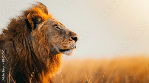 A majestic lion on a vibrant yellow background