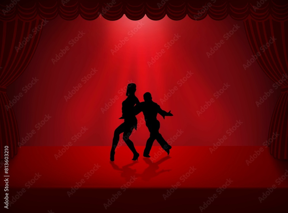 Illustration silhouette design of Latin salsa dancing couple on stage Illustration silhouette design of Latin salsa dancing couple on stage