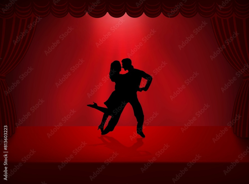 Illustration silhouette design of Latin salsa dancing couple on stage