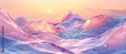 Translucent jelly waves undulating in a serene pastel environment
