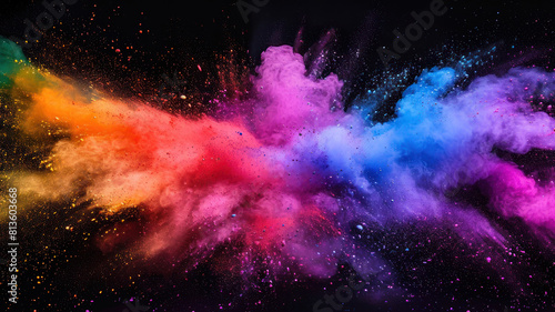 Launched colorful powder on black background