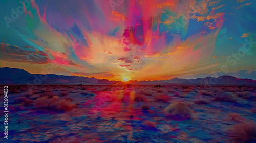 abstract sunset mirage in the desert