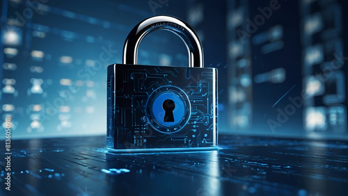 a padlock with a key that says padlock Guardian Blue Ensuring Digital Safety in a Secure Cyber