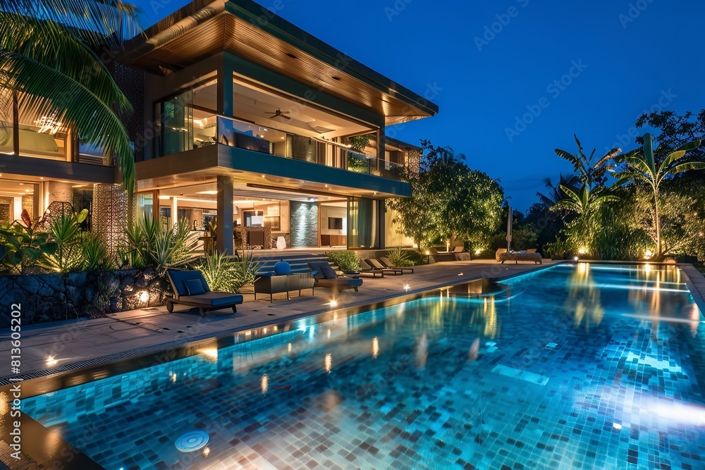 Magnificent contemporary, luxurious home designed. Generative Ai