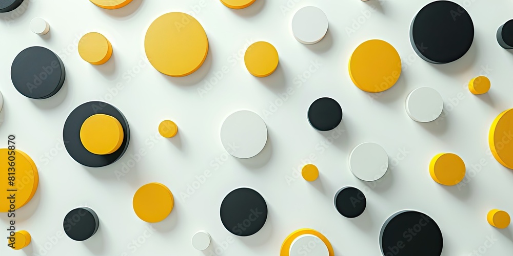 a pattern of yellow and black dots on white background, circular shapes a pattern of yellow and black dots on white background, circular shapes