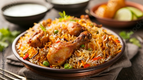 Savor the Sizzling Flavors of Indian Delicious Chicken Biryani: Basmati Rice with Traditional Accout