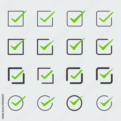 Vote, success, ok, yes icon template. Tick or check mark sign collection. Checkmark icon set. Easily editable vector design.