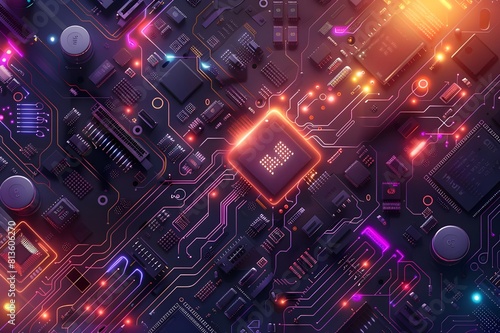 Neon, circuit board, background, technology, digital, electronics, glowing, lights, illuminated, vibrant, futuristic, electrical, glowing circuits, computer, hardware, abstract, colorful, design, inno