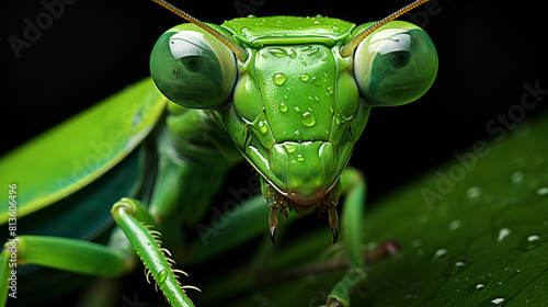 green grasshopper on a green leaf © Muhammad