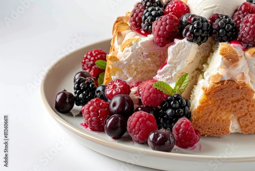 Elegant Angel Food Cake with Sweet Rosé Berries