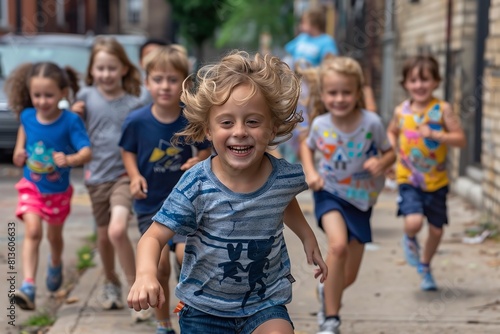 A group of kindergarteners is photographed. Generative Ai