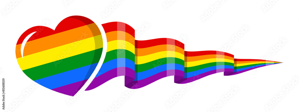 Vector illustration of LGBTQ heart with wavy flag on transparent background Vector illustration of LGBTQ heart with wavy flag on transparent background