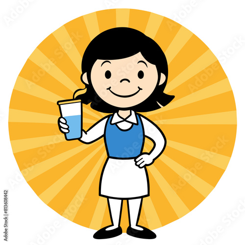 Beautiful Girl with Milk Glass Cartoon Character vector