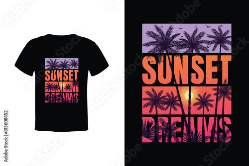 Chase the golden hour with our 'Sunset Dreams' tee - a dreamy blend of warm hues and coastal silhouettes, capturing the magic of summer evenings in style