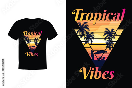 Elevate your summer style with our 'Tropical Vibes' tee - a fusion of vibrant colors and beach-inspired motifs, radiating the carefree spirit of island living