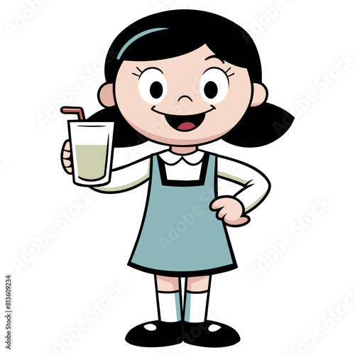 Beautiful Girl with Milk Glass Cartoon Character vector