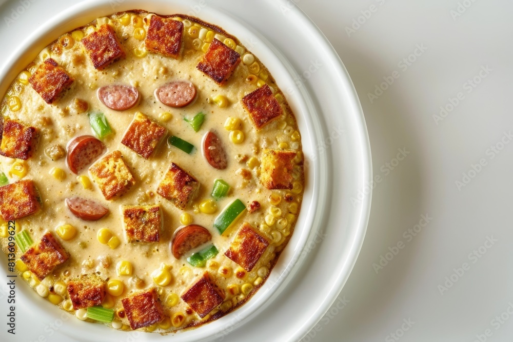 Elegant Andouille Corn Pudding with Golden Crust and LA Spice Elegant Andouille Corn Pudding with Golden Crust and LA Spice