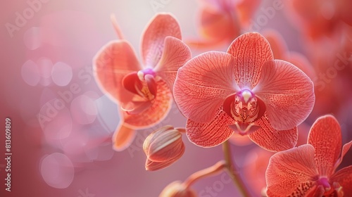 A close up of a red flower with a pink background