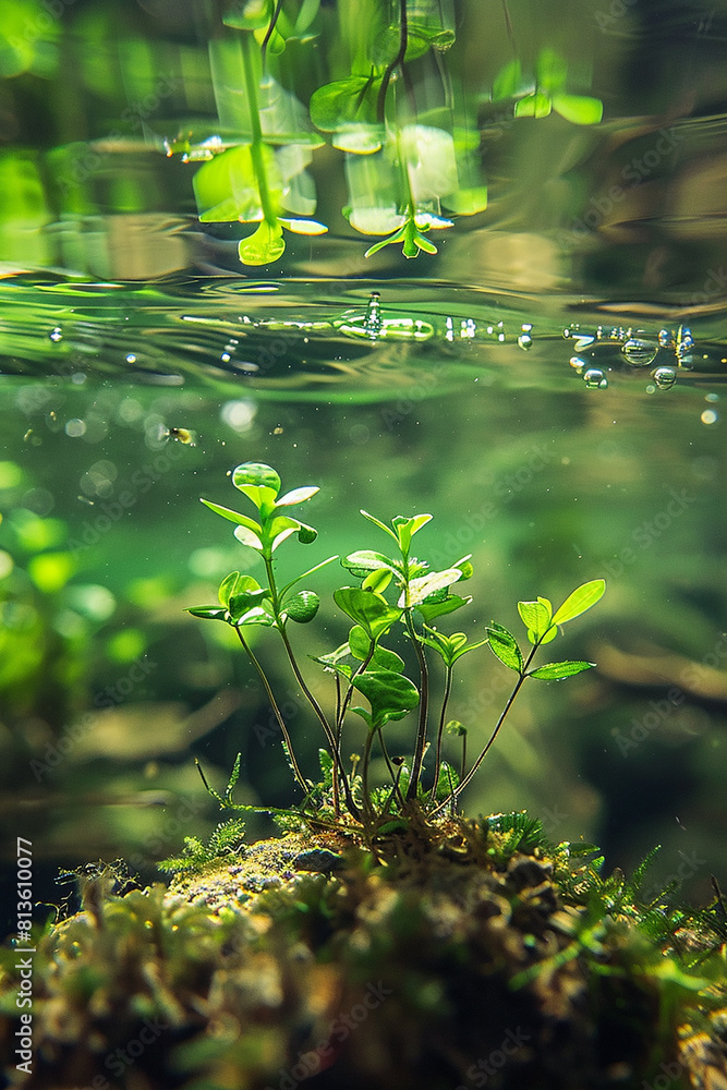 Under water small plants in forest generated.AI Under water small plants in forest generated.AI
