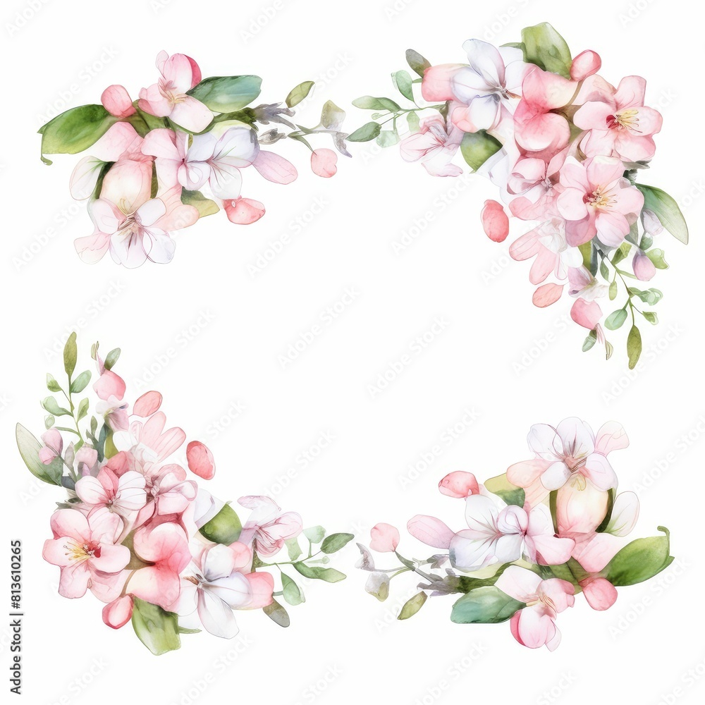 bouvardia themed frame or border for photos and text. clusters of small pink and white flowers. watercolor illustration, flowers frame, botanical border, Wedding bouquet in a frame for the design. bouvardia themed frame or border for photos and text. clusters of small pink and white flowers. watercolor illustration, flowers frame, botanical border, Wedding bouquet in a frame for the design.