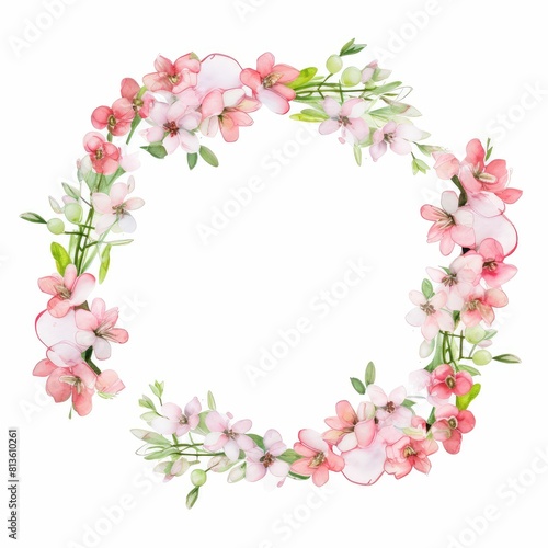 bouvardia themed frame or border for photos and text. clusters of small pink and white flowers. watercolor illustration, flowers frame, botanical border, Wedding bouquet in a frame for the design. © JR BEE