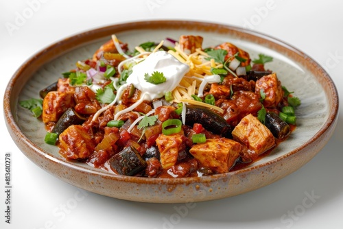 Rustic Bowl of Ancho-Rubbed Turkey and Leftover Turkey Chili with Cheese and Sour Cream