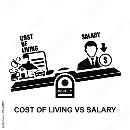 Cost of living vs salary concept isolated on background vector illustration