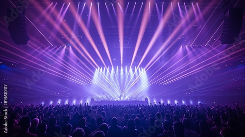 A large crowd of people are gathered in a large arena, watching a performance