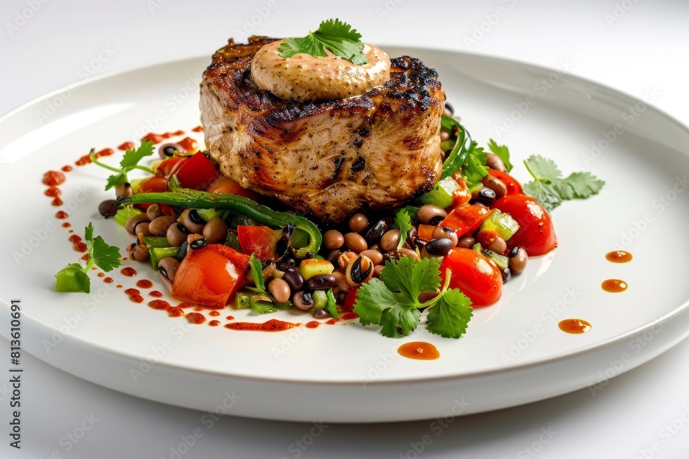 Grilled Pork Loin Capped with Smoky Paprika Cream and Black-Eyed Pea Salad Grilled Pork Loin Capped with Smoky Paprika Cream and Black-Eyed Pea Salad