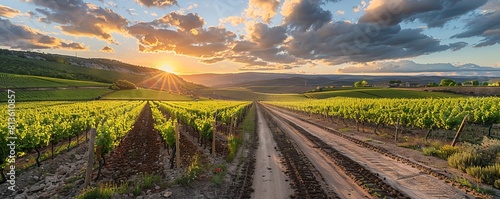 Landscape with vineyards in spring in the designation of origin area of Ribera del Duero wines in Spa photo