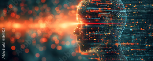 Abstract futuristic background of artificial intelligence as a human. AI brain and information concept.