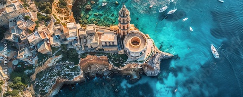 Aerial view of It Torri Tower in Mellieha, Malta. photo