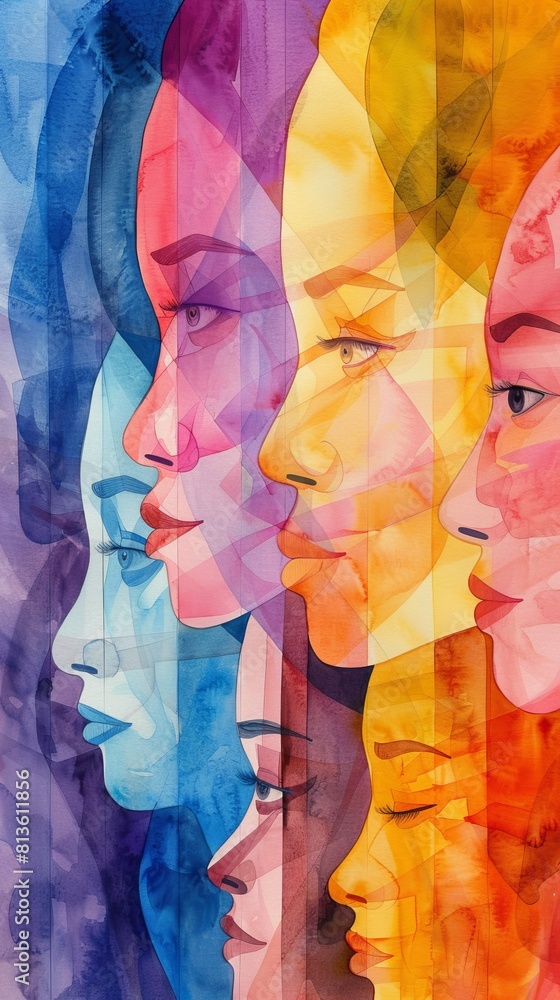 © Svitlana - Abstract colorful art watercolor painting depicts International Women's Day, 8 March of different cultures and ethnicities together. concept of gender equality and the female empowerment movement. © Svitlana - Abstract colorful art watercolor painting depicts International Women's Day, 8 March of different cultures and ethnicities together. concept of gender equality and the female empowerment movement.