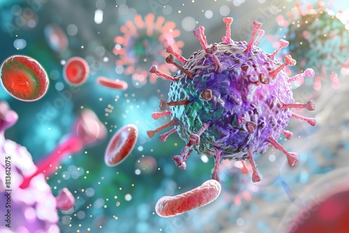 Conceptual illustration of immune cells releasing cytochrome. Generative Ai photo