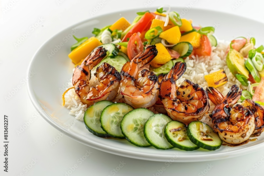 Ana's Grilled Shrimp over Coconut Rice with Refreshing Mango Salad Ana's Grilled Shrimp over Coconut Rice with Refreshing Mango Salad