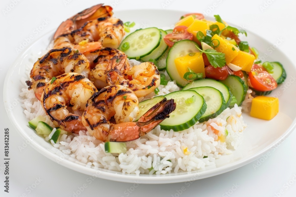 Ana's Grilled Shrimp over Coconut Rice with Fresh Mango Salad Ana's Grilled Shrimp over Coconut Rice with Fresh Mango Salad