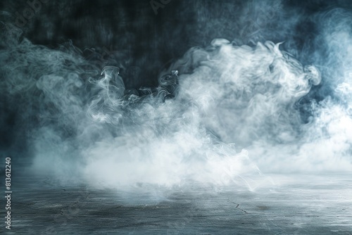 Concrete flooring and light-colored smoke against darkness. Generative Ai © Imran