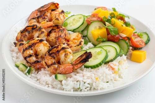 Ana's Grilled Shrimp over Coconut Rice with Fresh Mango Salad