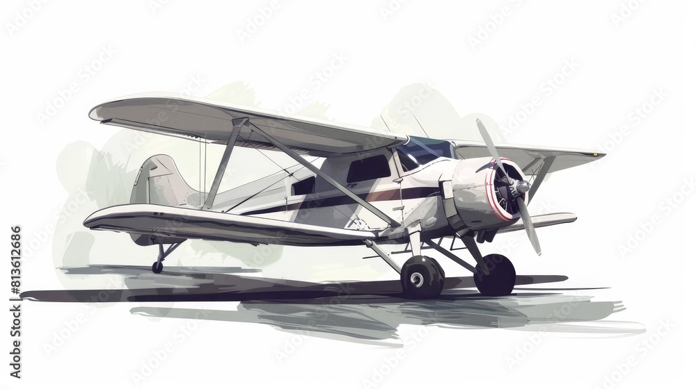 Naklejka premium Iconic plane flat design side view symbolic representation theme water color black and white