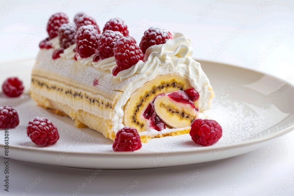 Appetizing Americana Banana Roll with Creamy Vanilla and Raspberries