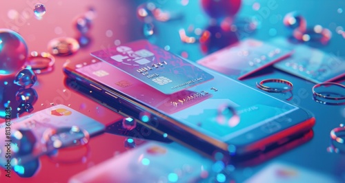 A cell phone is displaying a credit card on its screen