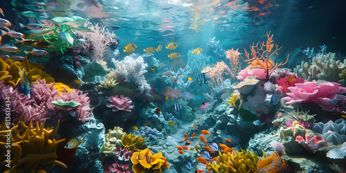 vibrant colorful under water world with fishes and coral reefs