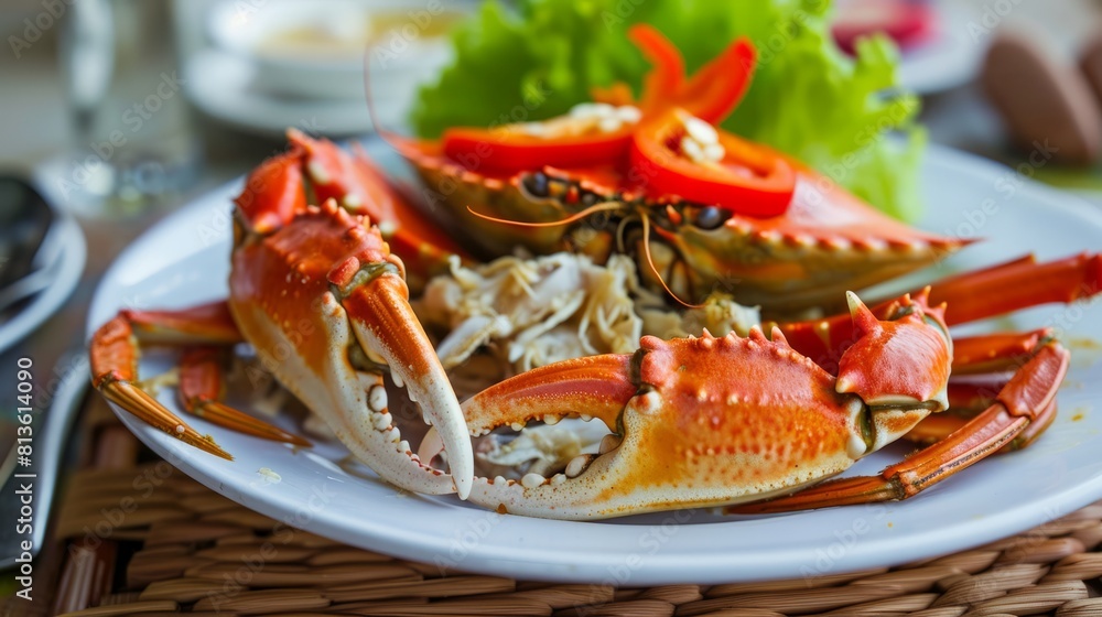 Scrumptious Boiled Crab with Zesty Pepper and Refreshing Salad --ar 16:9 Scrumptious Boiled Crab with Zesty Pepper and Refreshing Salad --ar 16:9