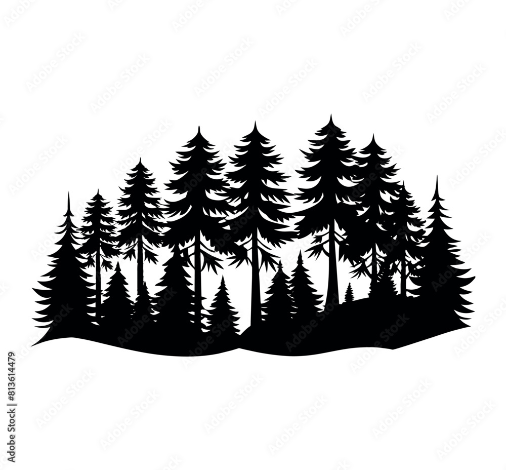 Obraz premium winter forest vector silhouette.forest silhouette vector
